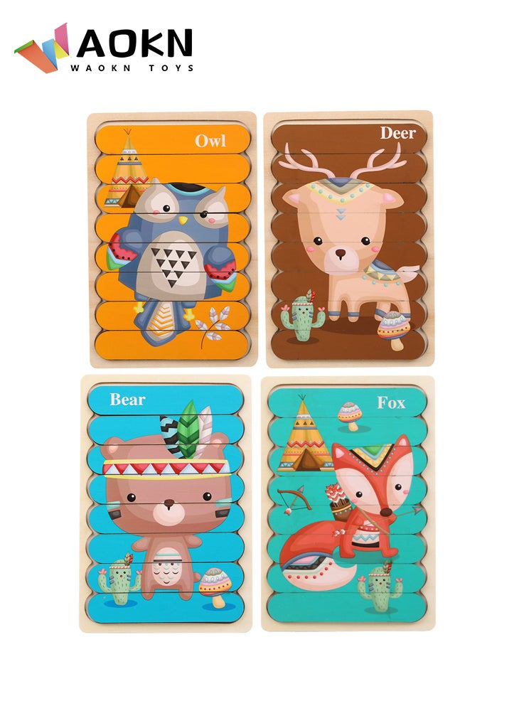 WAOKN لغز مونتيسوري الخشبي للأطفال، لعبة ألغاز خشبية ثلاثية الأبعاد، ألغاز حيوانات كرتونية للأطفال، ألغاز للأطفال