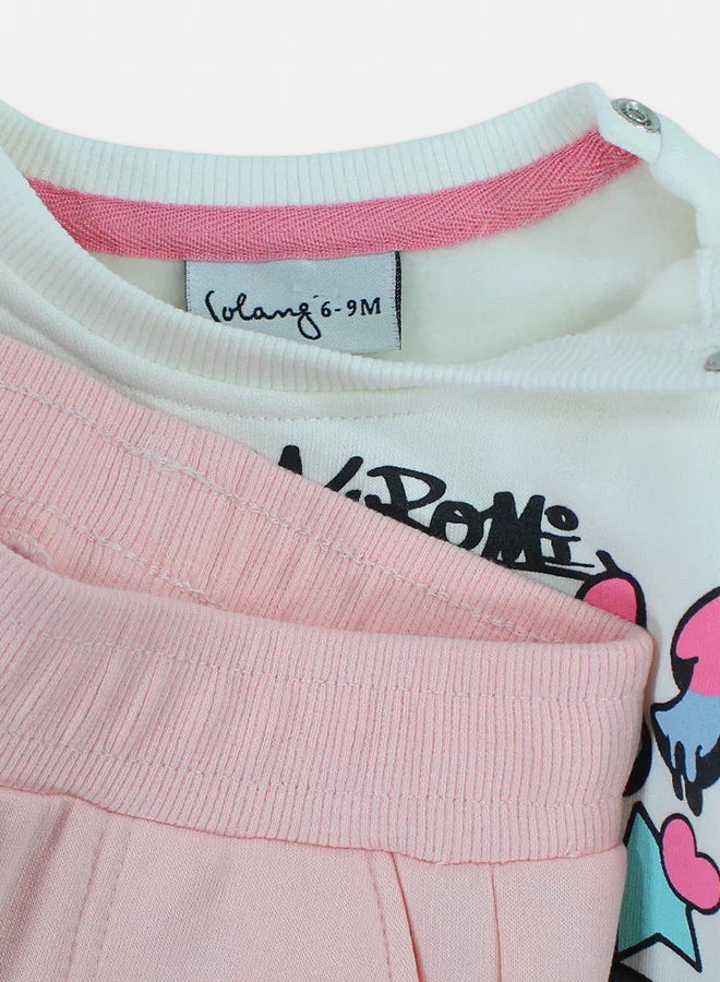 سولانج طقم بيجامة أطفال بنات أوف وايت وبينك بطبعة كورومي - Image 3