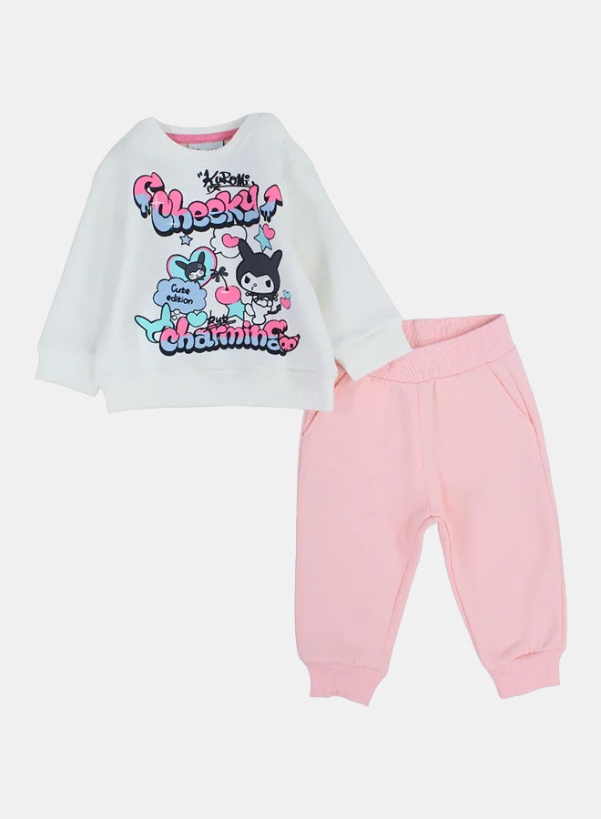 سولانج طقم بيجامة أطفال بنات أوف وايت وبينك بطبعة كورومي - Image 1