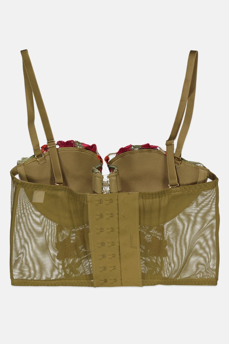 GUESS Women Printed Padded Unwired Bra, Dark Olive Combo - Image 2