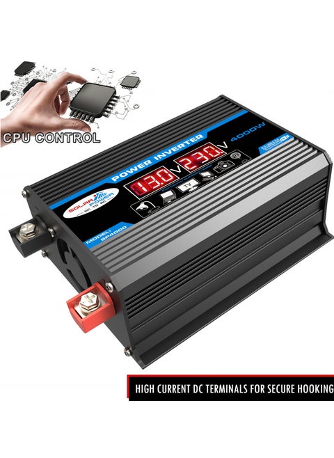 4000W Converter Modified Sine Wave Inverter High Frequency Watt Power Charger Inverter with Dual USB Port Battery Clips Display Screen
