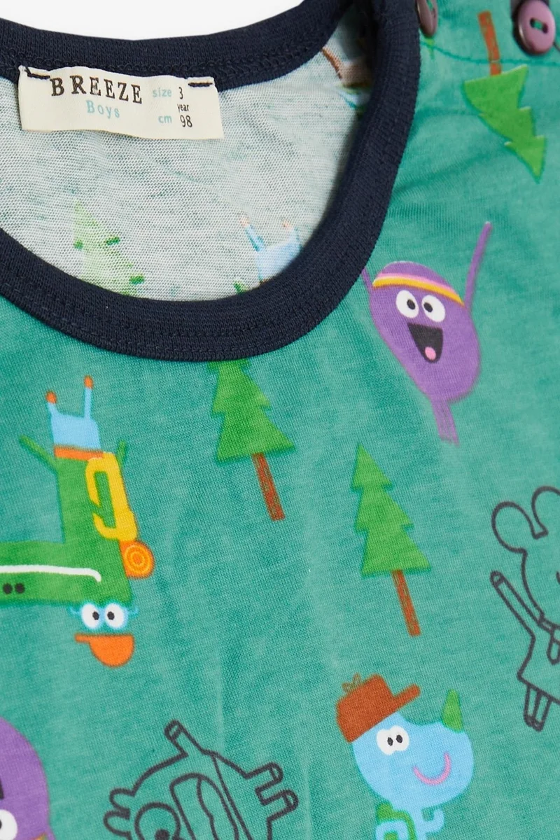 Breeze Baby Boy Pajama Set Cheerful Animal World Friendship Themed 9 Months-3 Years, Green