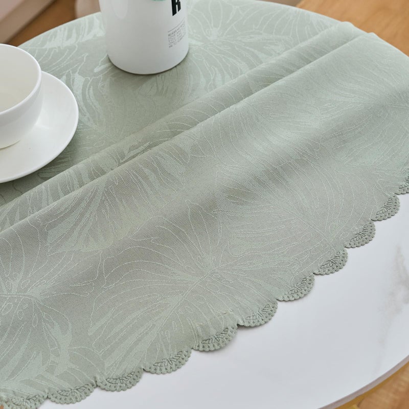EFFICINATURE Round Tablecloth Green Small 40 Inch Table cloths Up to 26"" Dia Tables Leaves Pattern Scalloped Edge Waterproof Washable Jacquard Table Cover-Kitchen Dinner Decor Talking Table Coffee Bar - Image 2
