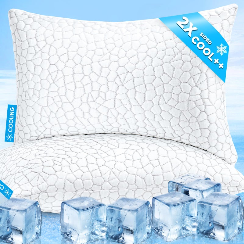 Cooling Pillows King Size Set of 2 Firm Shredded Memory Foam Pillows for Side Back Stomach Sleepers TwoSided Cool Neck Pillow for Neck Shoulder Pain Luxury Gel Cold Bed Pillow for Hot Sleepers