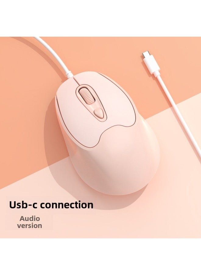 Lightweight Mouse Typ-C Interface Silent Mute Mobile Phone Tablet Private Model S109 Wired Office Mouse-Colour:Usb—c Interface—with Sound—milk Tea Powder - Image 1