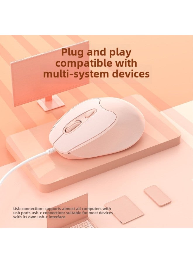 Lightweight Mouse Typ-C Interface Silent Mute Mobile Phone Tablet Private Model S109 Wired Office Mouse-Colour:Usb—c Interface—with Sound—milk Tea Powder - Image 2