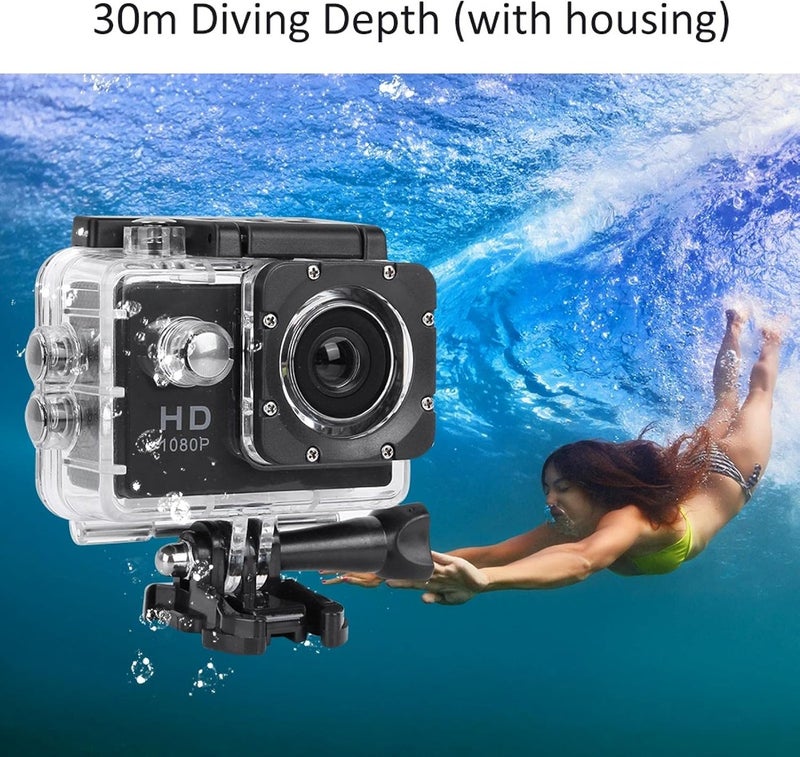 cheekyglo Action Camera 1080P 12MP Sports Camera Wide Angle Lens Full HD 2.0 Inch TFT LCD HD Screen Action Cam with 30m/98ft Underwater Waterproof for Outdoor Sport/Vlog/Video/Snorkel Surf (Black)black - Image 3