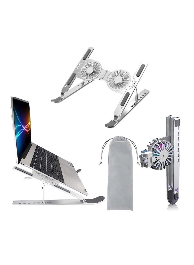 حامل لابتوب ألومنيوم قابل للطي مع مراوح تبريد مزدوجة | إضاءة RGB | 7 مستويات تعديل - Image 1