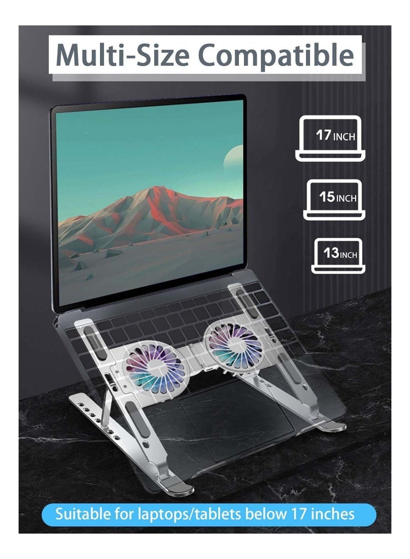 حامل لابتوب ألومنيوم قابل للطي مع مراوح تبريد مزدوجة | إضاءة RGB | 7 مستويات تعديل - Image 4