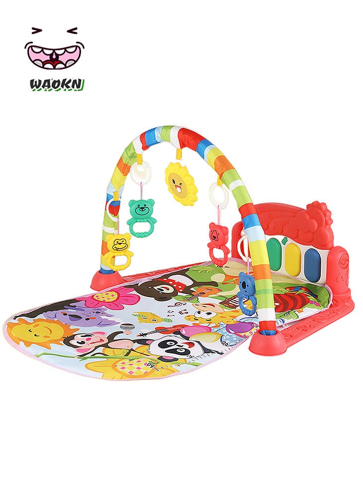 Baby Fitness Stand Music Pedal Piano Toy 0-39 Months Newborn Baby Piano Game Pad Bear Hot Air Balloon Blue