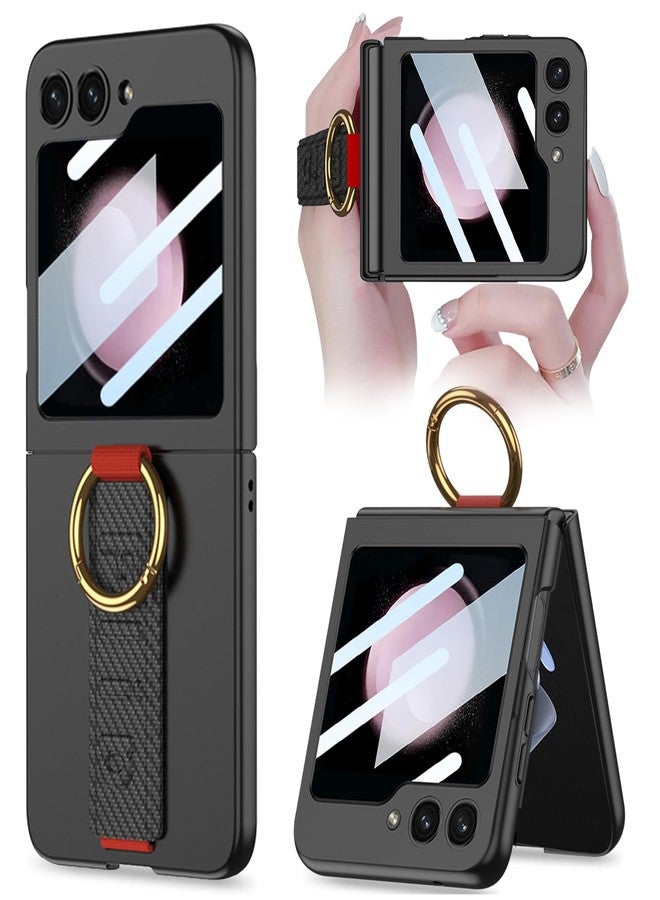 NINKI Compatible Samsung Galaxy Z Flip 6 Case with Strap & Camera Screen Protector,Shockproof Hard Ultra-Slim Protective Case for Galaxy Z Flip6 Case with Ring,Samsung Z Flip 6 Phone Case Carbon Fiber - Image 1