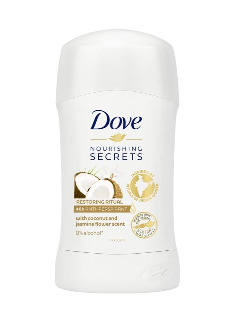 مزيل العرق دوف نوريشينغ سيكريتس، ​​مع ربع كريم مرطب، جوز الهند والياسمين، حماية من التعرق تدوم 48 ساعة، 40 غرام