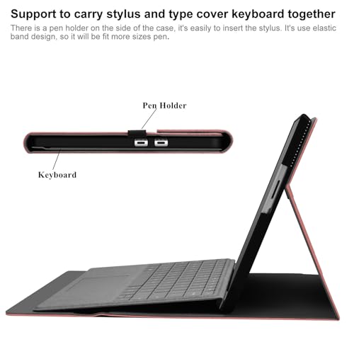 Megoo Surface Pro 11 Case for Microsoft Surface Pro 11/10/9 13", Multiple Angle Adjustment Folio Case Protective Cover with Stylus Pen Holder Compatible with Type Cover Keyboard (Pink) - Image 3