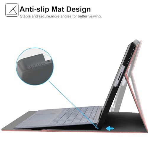 Megoo Surface Pro 11 Case for Microsoft Surface Pro 11/10/9 13", Multiple Angle Adjustment Folio Case Protective Cover with Stylus Pen Holder Compatible with Type Cover Keyboard (Pink) - Image 5