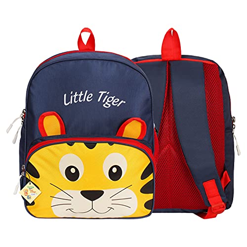 Frantic Kids Cartoon Animal Travelling School Bag Soft Plush Velvet Standard 2 Compartment Backpack Baby Girls Boys For 2 To 5 Years Boys/Girls Nursery, Picnic,Preschool (Blue Little Tiger) Medium - Image 2