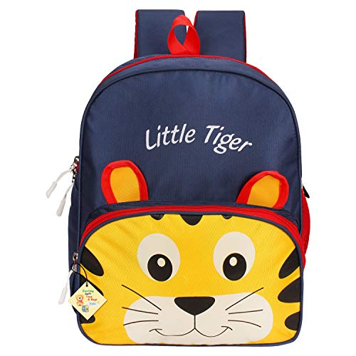 Frantic Kids Cartoon Animal Travelling School Bag Soft Plush Velvet Standard 2 Compartment Backpack Baby Girls Boys For 2 To 5 Years Boys/Girls Nursery, Picnic,Preschool (Blue Little Tiger) Medium - Image 1