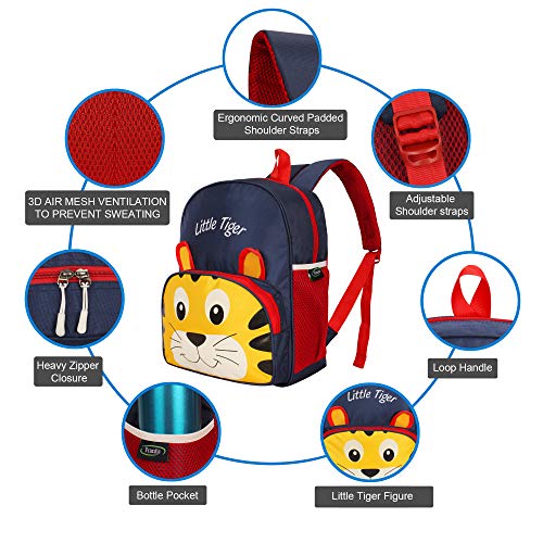 Frantic Kids Cartoon Animal Travelling School Bag Soft Plush Velvet Standard 2 Compartment Backpack Baby Girls Boys For 2 To 5 Years Boys/Girls Nursery, Picnic,Preschool (Blue Little Tiger) Medium - Image 3