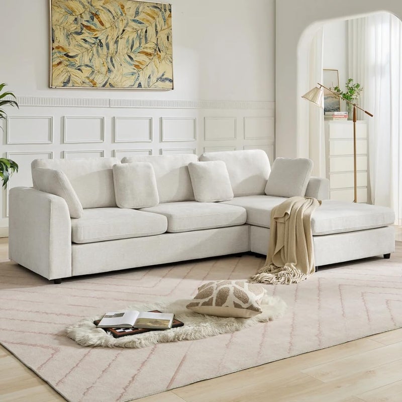 Modern 2-Piece Upholstered Sectional Sofa with Convertible Chaise Lounge - White, Right Hand Facing - Image 3