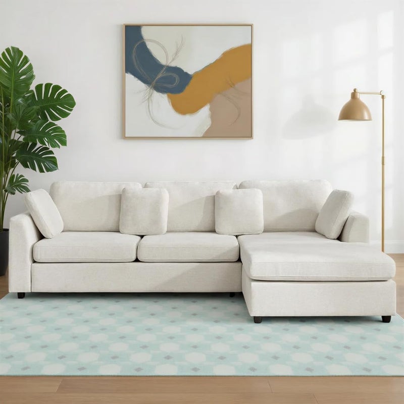 Modern 2-Piece Upholstered Sectional Sofa with Convertible Chaise Lounge - White, Right Hand Facing - Image 1