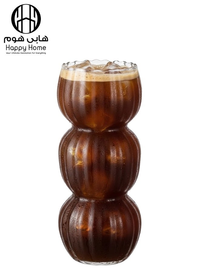 هابي هوم عبوة واحدة من أكواب القهوة المثلجة سعة 550 مل، أكواب شرب فقاعية - أكواب زجاجية لطيفة على شكل تموجات من الزجاج المضلع العتيق - كوكتيل، ماء، صودا، عصير، حليب - Image 1