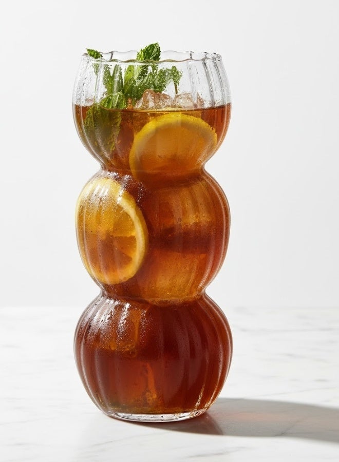 هابي هوم عبوة واحدة من أكواب القهوة المثلجة سعة 550 مل، أكواب شرب فقاعية - أكواب زجاجية لطيفة على شكل تموجات من الزجاج المضلع العتيق - كوكتيل، ماء، صودا، عصير، حليب - Image 2