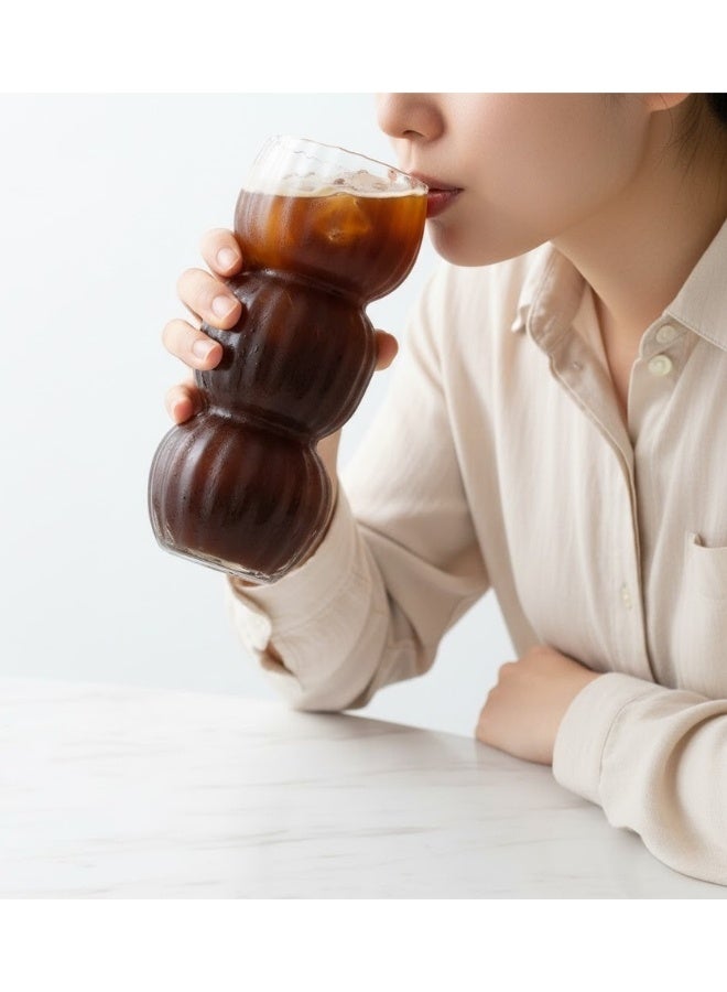 هابي هوم عبوة واحدة من أكواب القهوة المثلجة سعة 550 مل، أكواب شرب فقاعية - أكواب زجاجية لطيفة على شكل تموجات من الزجاج المضلع العتيق - كوكتيل، ماء، صودا، عصير، حليب - Image 4