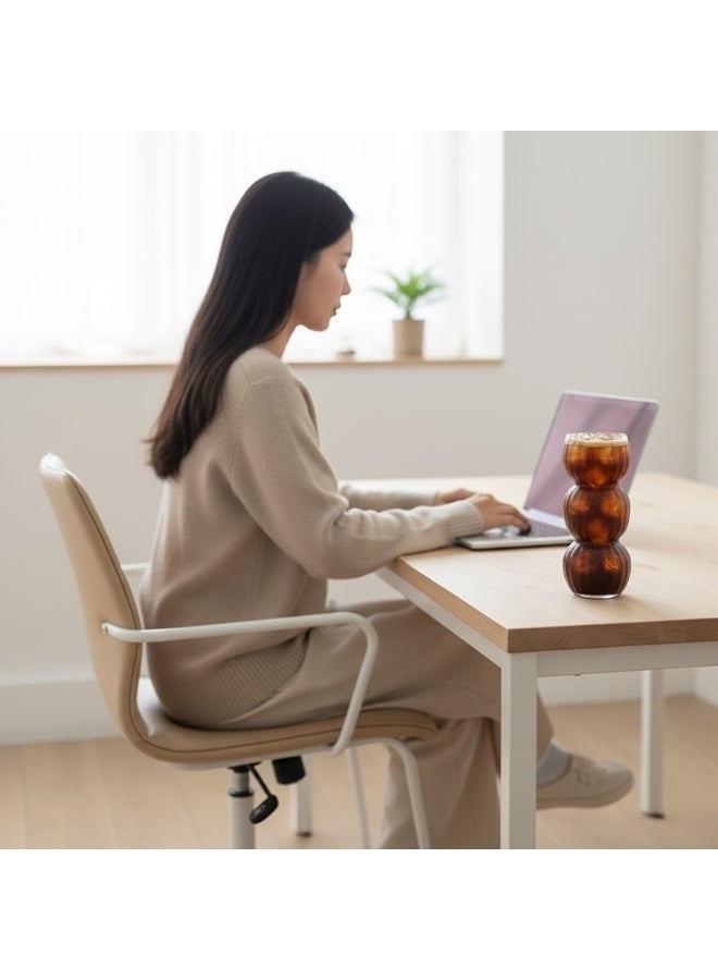 هابي هوم عبوة واحدة من أكواب القهوة المثلجة سعة 550 مل، أكواب شرب فقاعية - أكواب زجاجية لطيفة على شكل تموجات من الزجاج المضلع العتيق - كوكتيل، ماء، صودا، عصير، حليب - Image 5