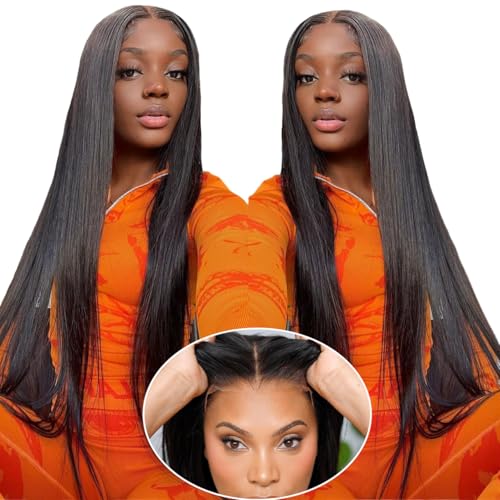 mengkai 30 Inch Glueless Wigs Human Hair Pre Plucked Pre Cut Lace Front Wigs Human Hair PrePlucked Straight HD Lace Front Wigs Human Hair Bleached Knots Lace Closure Wigs Human Straight Wigs - Image 1
