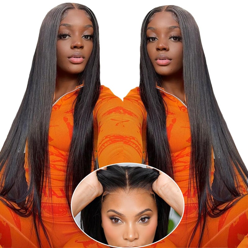 mengkai 30 Inch Glueless Wigs Human Hair Pre Plucked Pre Cut Lace Front Wigs Human Hair PrePlucked Straight HD Lace Front Wigs Human Hair Bleached Knots Lace Closure Wigs Human Straight Wigs - Image 2