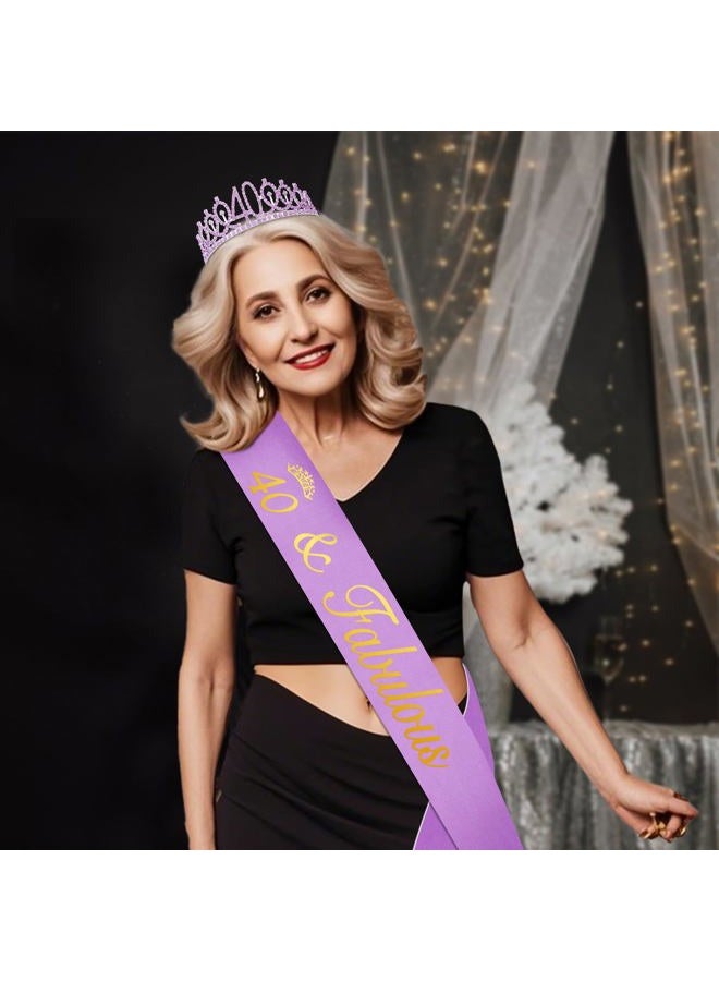 YeohJoy 40th Birthday Decorations for Women Purple with 40th Birthday Sash and Crown, Cake Topper and Candles, Number Balloons, 40 Year Old Gifts for Women - Image 5