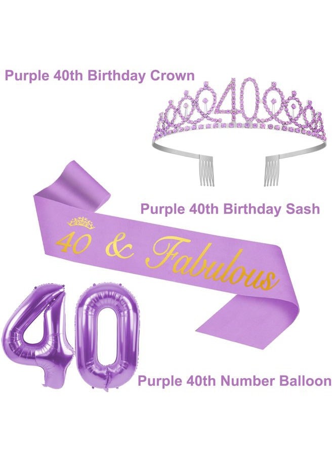 YeohJoy 40th Birthday Decorations for Women Purple with 40th Birthday Sash and Crown, Cake Topper and Candles, Number Balloons, 40 Year Old Gifts for Women - Image 3