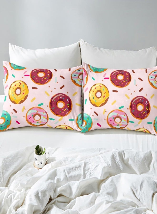Feelyou Donuts Bed Sheet Set Dessert Fitted Sheet for Girls Kids Child Bedroom Gift Girly Sweet Food Bedding Set Pink Printed Bed Cover with Pillowcase Decor 3 Pcs Queen Size Soft Microfiber Lightweight - Image 4