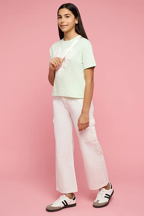 أر أند بي Solid Wide Leg Pants with Button Closure
