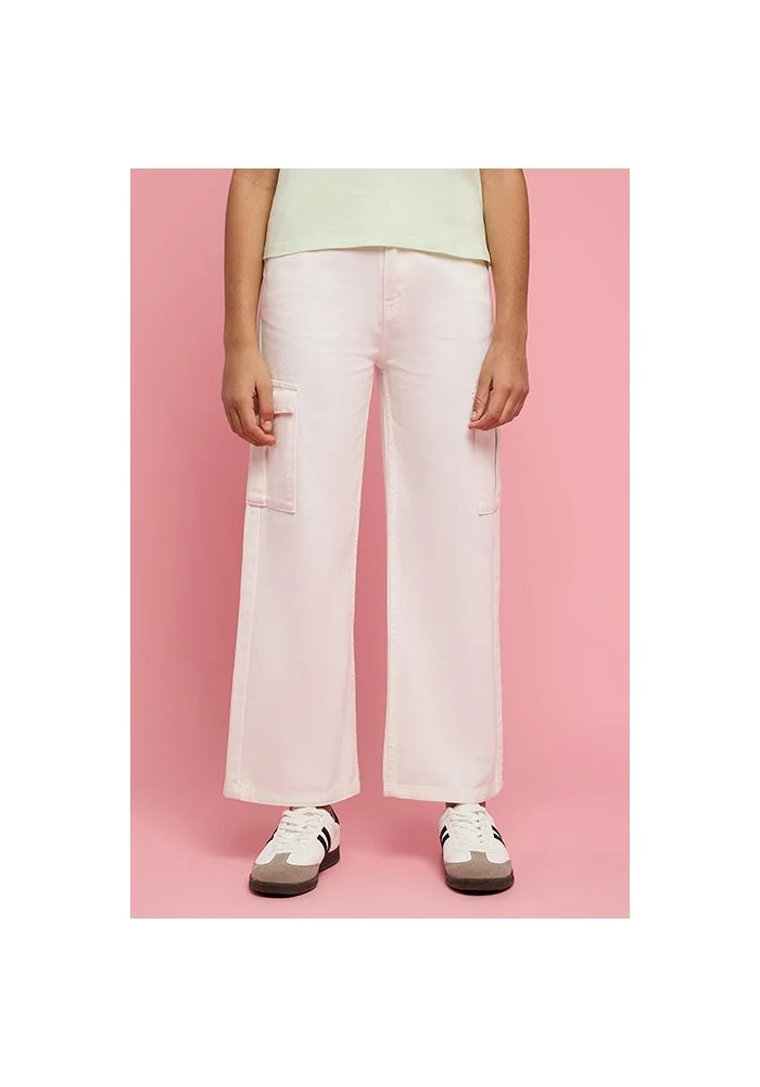 أر أند بي Solid Wide Leg Pants with Button Closure