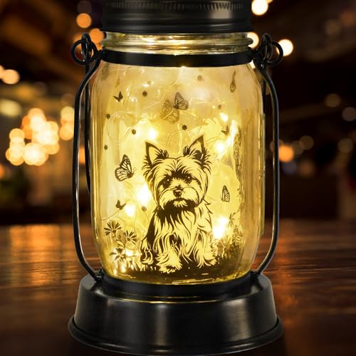 kyoryuger Yorkie Dog Gifts for WomenMen Yorkshire Terrier Solar Lanterns Mom Birthday Dog Lovers Lantern Pet Loss Pet Memorial Lights Solar Garden Decor for Yard PatioBackyardPorch Torches Light - Image 1