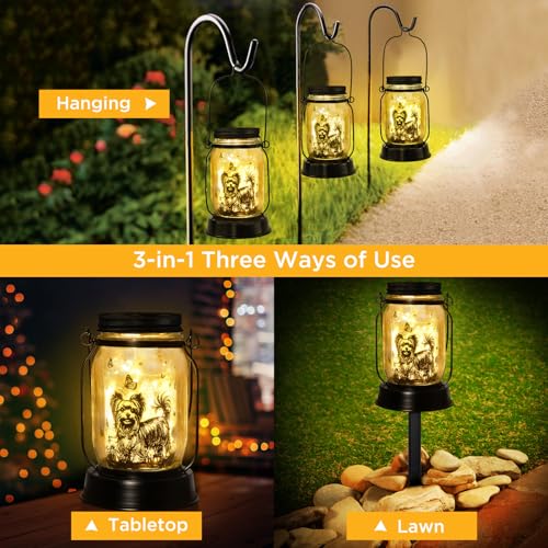kyoryuger Yorkie Dog Gifts for WomenMen Yorkshire Terrier Solar Lanterns Mom Birthday Dog Lovers Lantern Pet Loss Pet Memorial Lights Solar Garden Decor for Yard PatioBackyardPorch Torches Light - Image 3