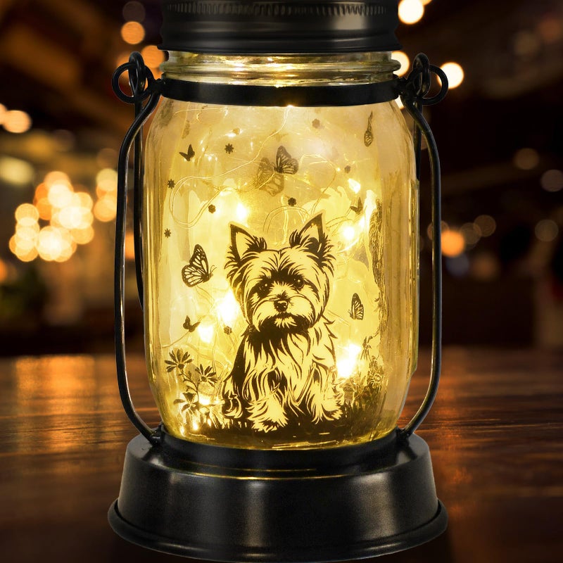 kyoryuger Yorkie Dog Gifts for WomenMen Yorkshire Terrier Solar Lanterns Mom Birthday Dog Lovers Lantern Pet Loss Pet Memorial Lights Solar Garden Decor for Yard PatioBackyardPorch Torches Light - Image 2