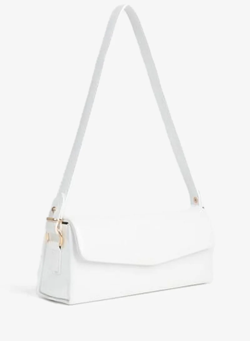 Women's Poppy White Textured Synthetic Leather Lined Snap-Closure Hand, Arm and Shoulder Bag.