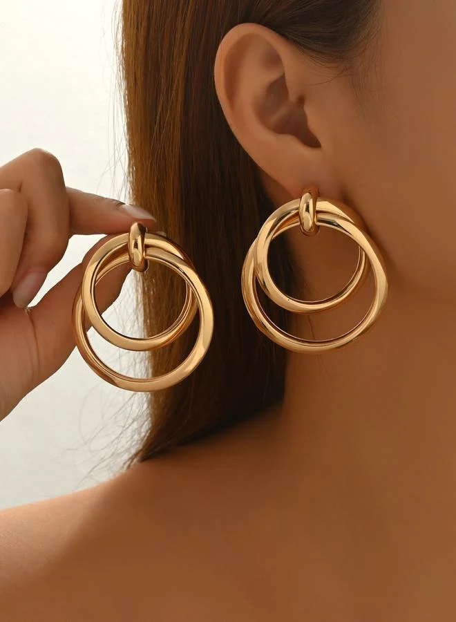 Take Two Women Gold Hoop Circle Drop Earrings