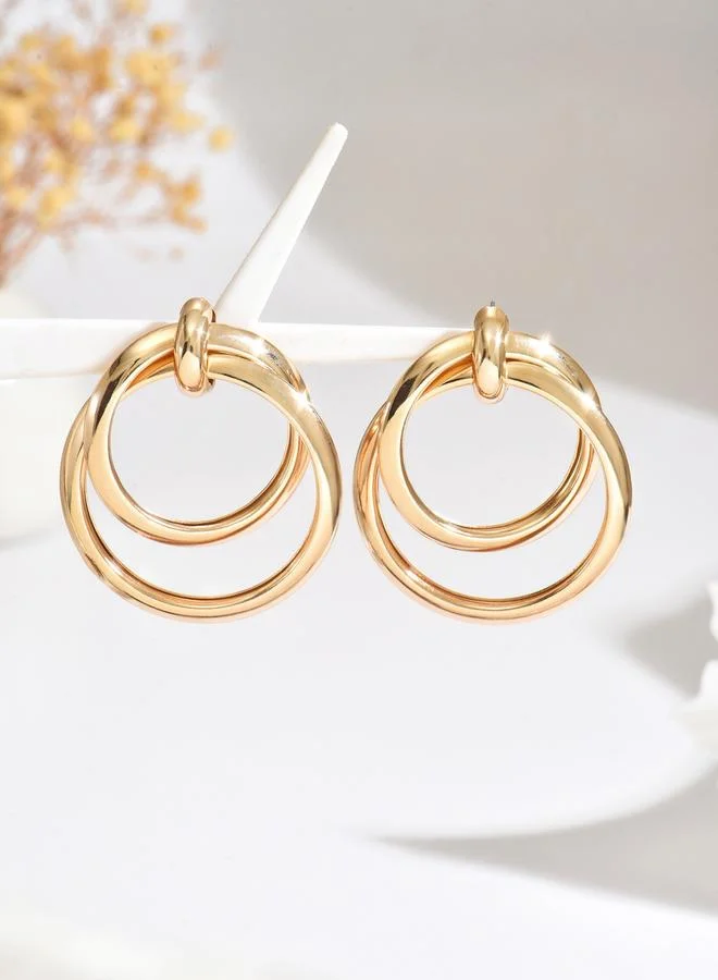 Take Two Women Gold Hoop Circle Drop Earrings
