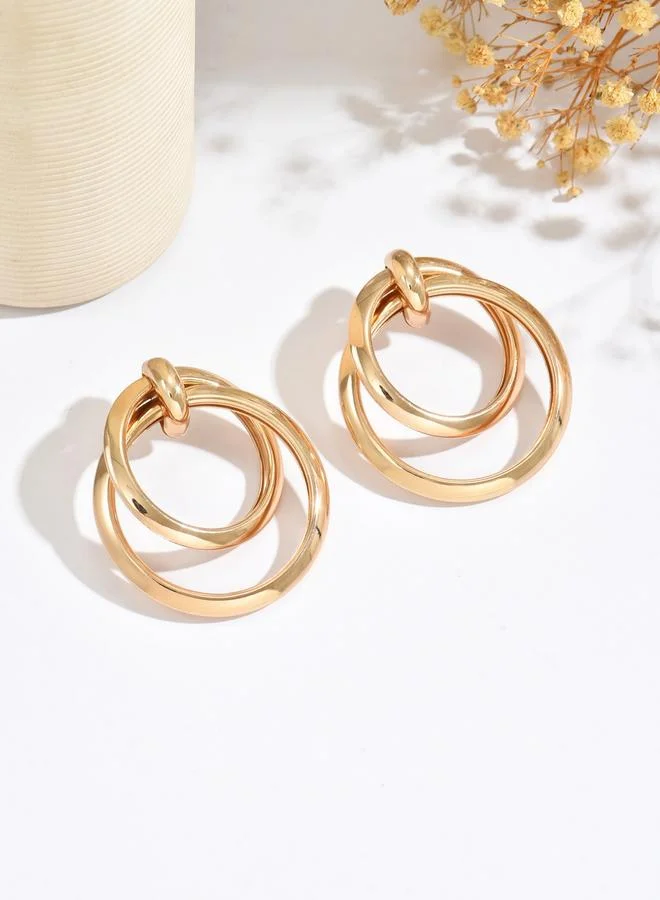 Take Two Women Gold Hoop Circle Drop Earrings