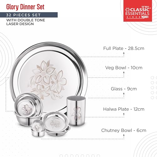 Classic Essentials Stainless Steel Dinner Set|Serves 4 People|Heavy Gauge|Kitchen Set|Permanent Laser-Glory, Set of 32 - Image 5