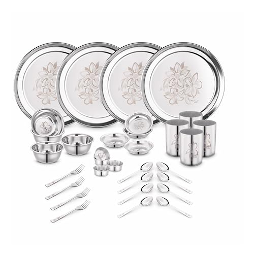 Classic Essentials Stainless Steel Dinner Set|Serves 4 People|Heavy Gauge|Kitchen Set|Permanent Laser-Glory, Set of 32 - Image 1