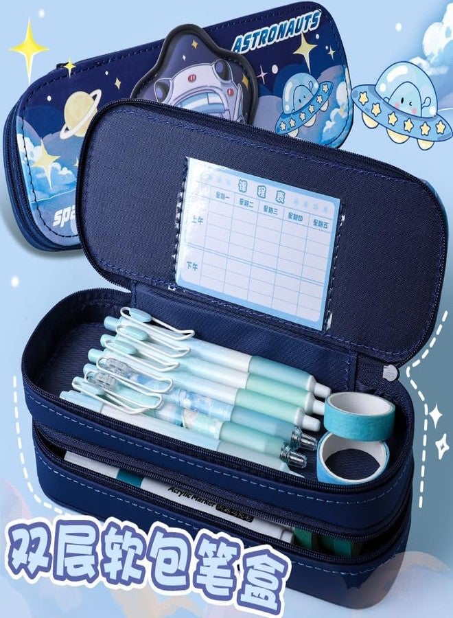 DEOXY Double Layer 3D Cute Aesthetic Pencil Case for Girls - Large Capacity Multifunctional Stationery Organizer for School (astronut) - Image 3