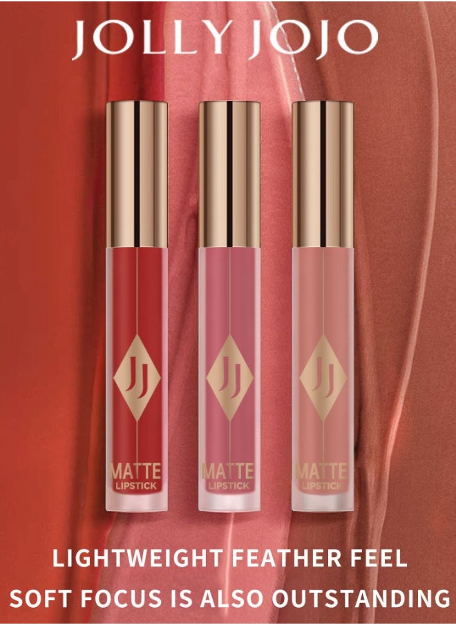 JOLLY JOJO - Matte Lip Glaze Lip Gloss Moisturizing Color Long-lasting Non-stick Velvet Matte Lipstick Suitable For Dark Skin Dark Pink Color - Image 1