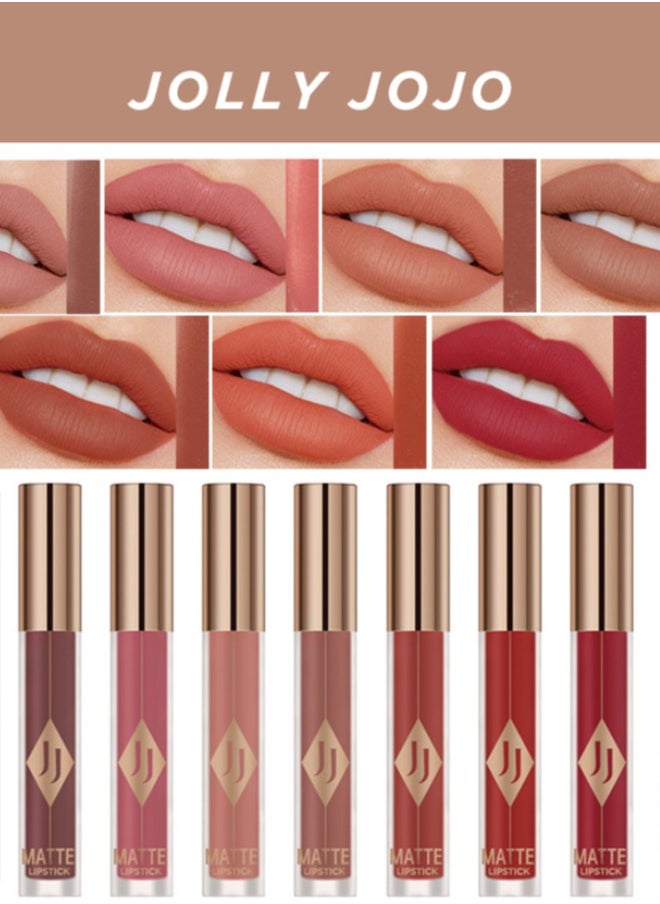 JOLLY JOJO - Matte Lip Glaze Lip Gloss Moisturizing Color Long-lasting Non-stick Velvet Matte Lipstick Suitable For Dark Skin Dark Pink Color - Image 1