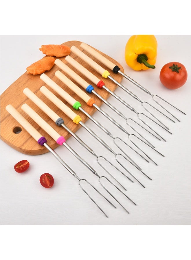 10 Pcs Retractable BBQ Forks, Telescopic Stainless Steel BBQ Skewers with Wooden Heatproof Handle, Camping Grill Sticks with Carry Bag for Outdoor Campfire & Barbecue - Image 2