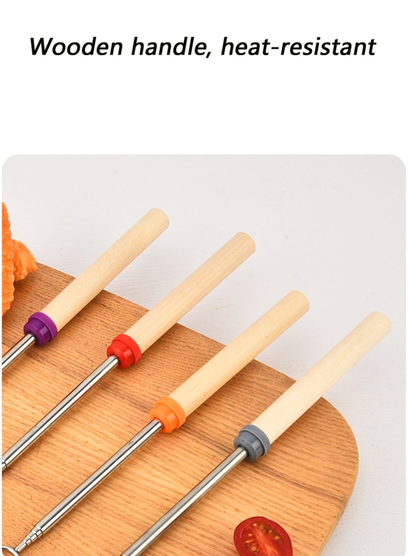 10 Pcs Retractable BBQ Forks, Telescopic Stainless Steel BBQ Skewers with Wooden Heatproof Handle, Camping Grill Sticks with Carry Bag for Outdoor Campfire & Barbecue - Image 4