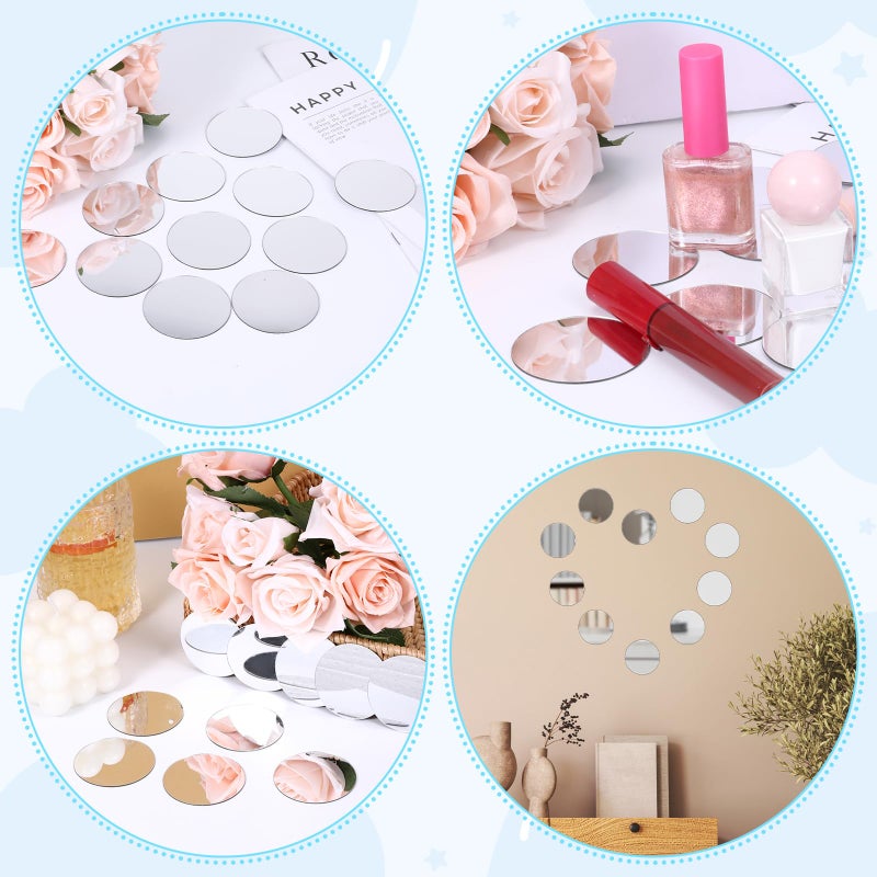 Trinkrittey 20Pcs Mini Acrylic Round Mirror Tiles, Self Adhesive, Silver, Classic Style, Mosaic Tiles for DIY Crafts, Wall Decor, Jewelry Making, 2 Inch - Image 2