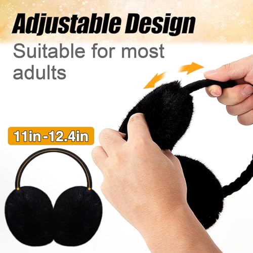 MADHOLLY 2 Pack Adjustable Ear Muffs for Winter Women - Soft Warm Fluffy Faux Fur Ear Warmers Earmuffs, Black & Grey - Image 3